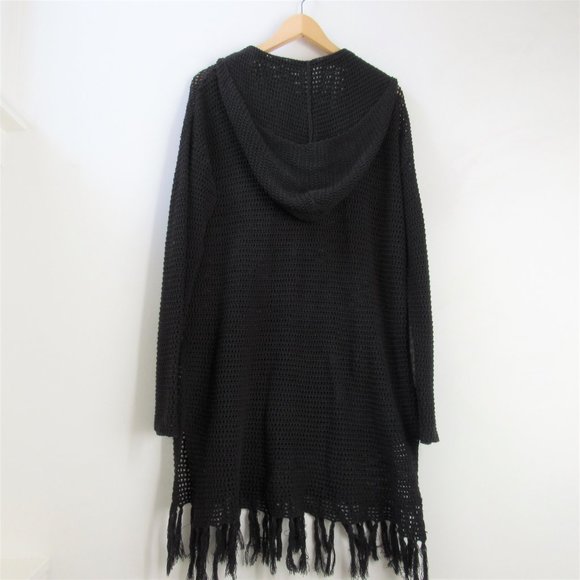 Hooded Crochet Knit Tunic With Fringe XXL 1X - Picture 4 of 4
